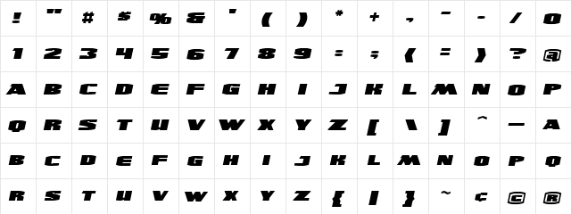 UltraViolent BB Italic  glyph index
