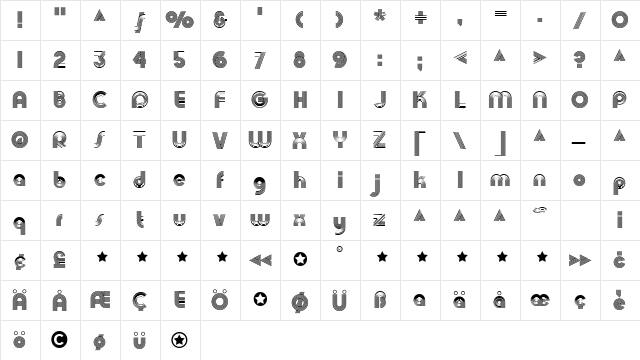 ChurchwardDesign5Line Regular  glyph index