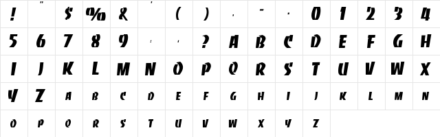 Rebosa Regular  glyph index