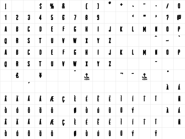 the Gallery Regular  glyph index