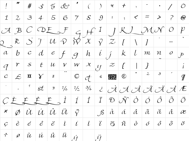 PT Florentine Swash Caps Regular  glyph index