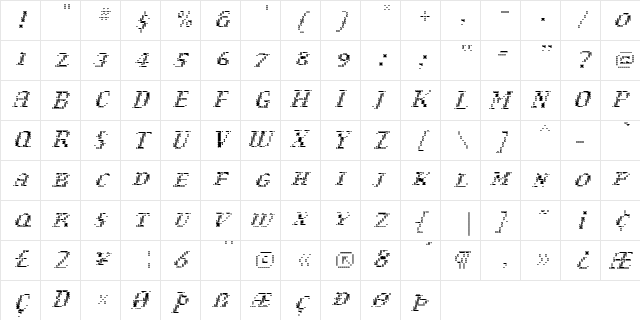 Narly Medium  glyph index