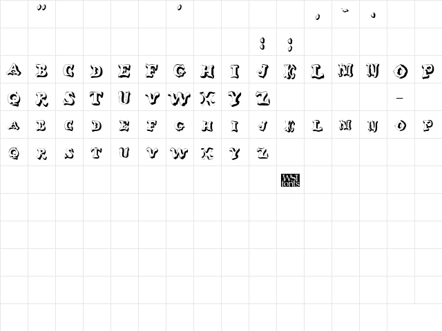 GanglyDisplayCaps Regular  glyph index