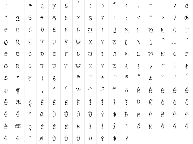 VTC-SumiSlasherOne Small Caps  glyph index