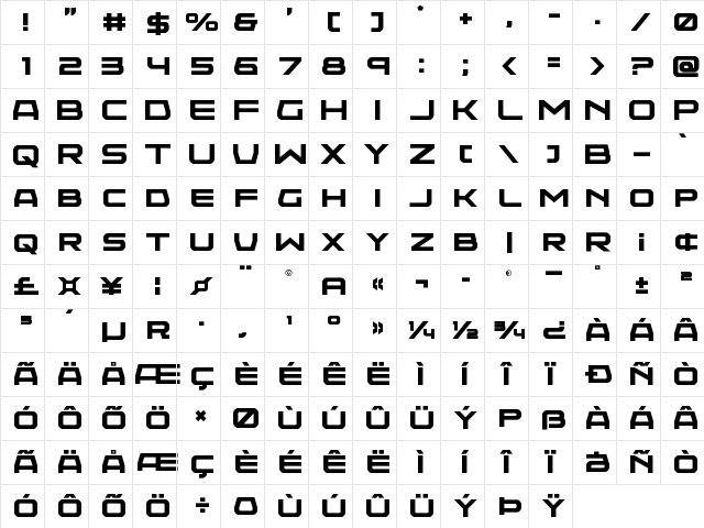 Neutron Dance Title Regular  glyph index
