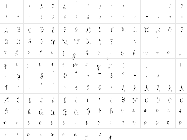 Hypatia Regular  glyph index