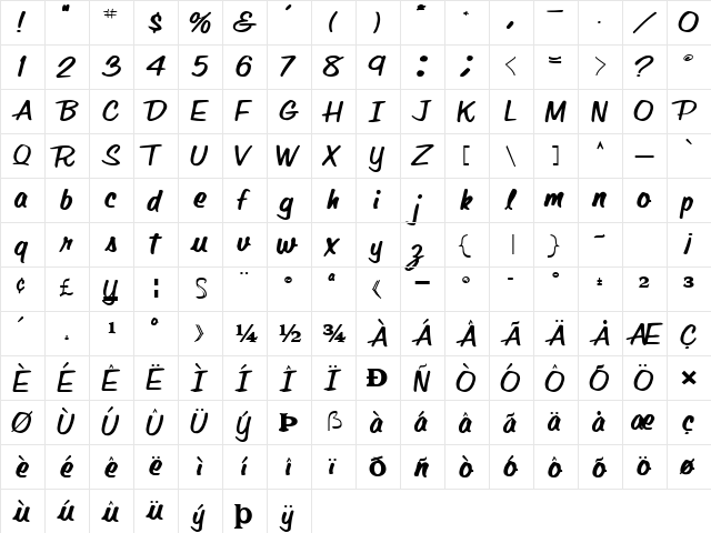PaintStroke58 Bold  glyph index