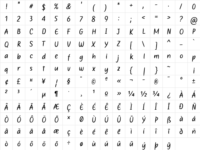 Mother's Touches Regular  glyph index