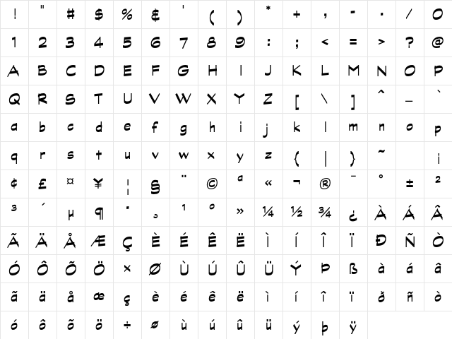 Graphite AT Condensed Black Regular  glyph index