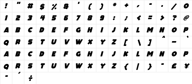 ToyBox Italic  glyph index
