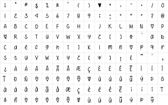 I Heart You Always Regular  glyph index
