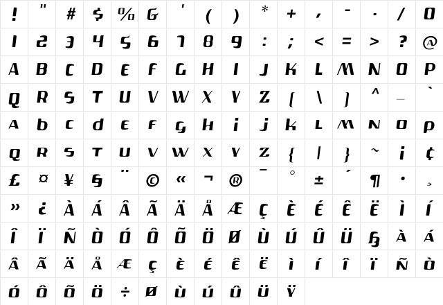 Gas Lite  glyph index