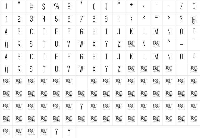 Standaris Regular  glyph index