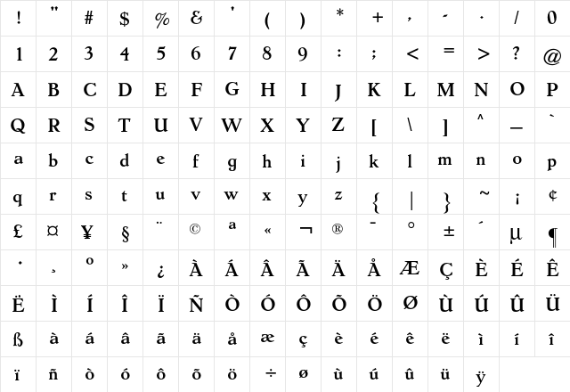 Hollandse CG Bold  glyph index