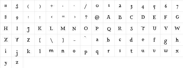 Historia Demo Regular  glyph index