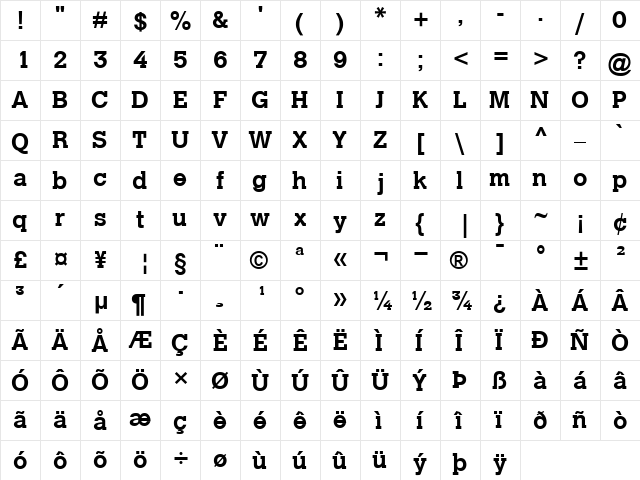 CalvertMT Bold  glyph index