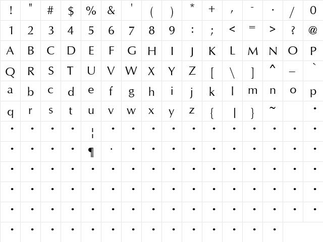 QTOptimum Regular  glyph index