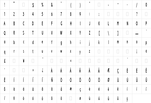Lexikos Plain  glyph index