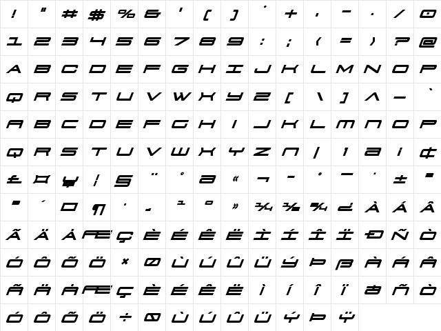 911 Porscha Bold Italic Bold Italic  glyph index