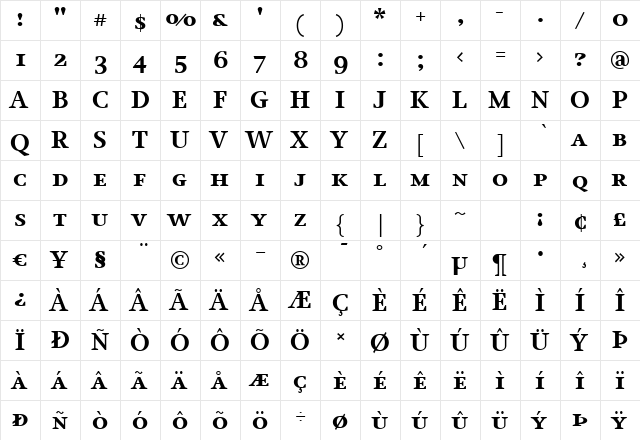 JudeBlackSmallCaps Regular  glyph index