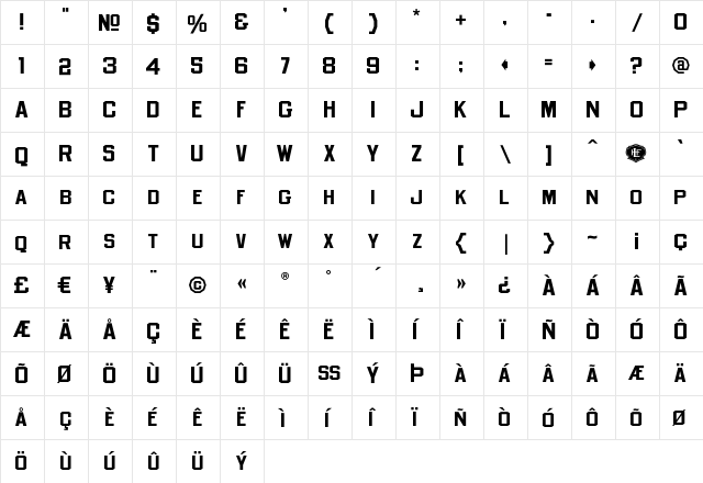 LHFOldBlockRegBold Regular  glyph index