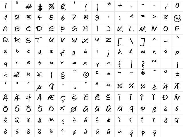 AutographScriptEF Bold  glyph index