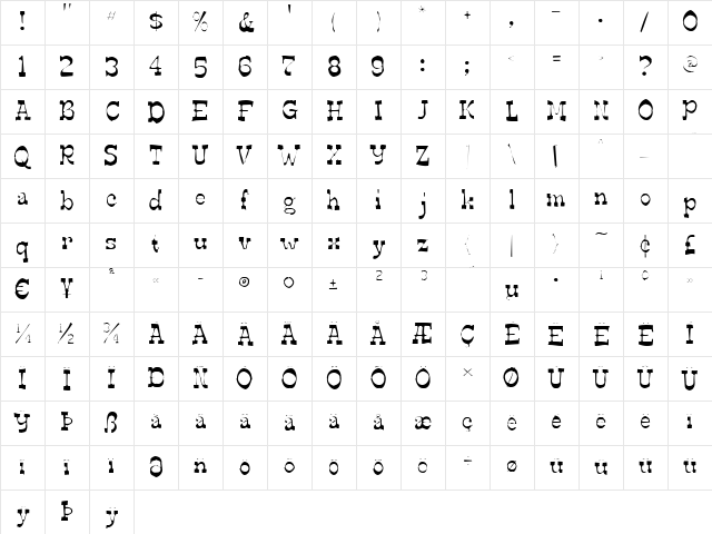 Edmunds Gaunt Regular  glyph index