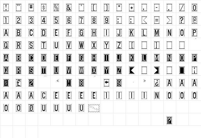 Stamper Regular  glyph index