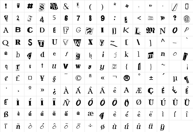Onerous 1 Regular  glyph index