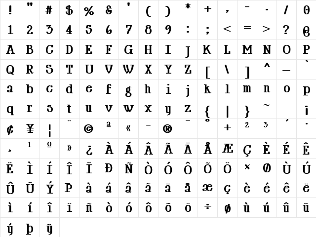 HappyPhantom Demi Regular  glyph index