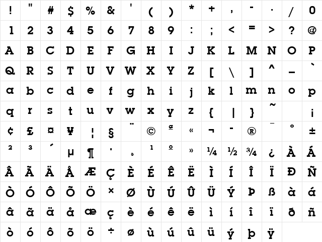 SquareSerif Bold  glyph index