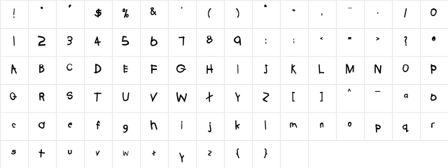 Tabatha Bold  glyph index