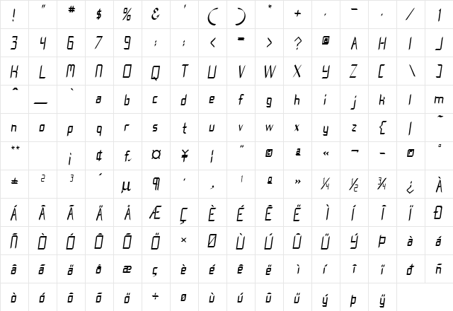 Leapfrog Oblique  glyph index
