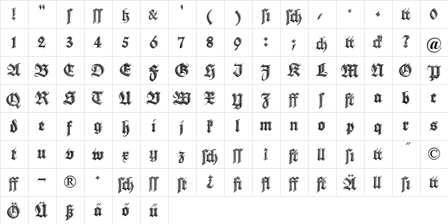 DS Zierschrift Regular  glyph index