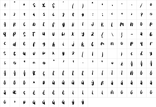 Love Quirky Regular  glyph index