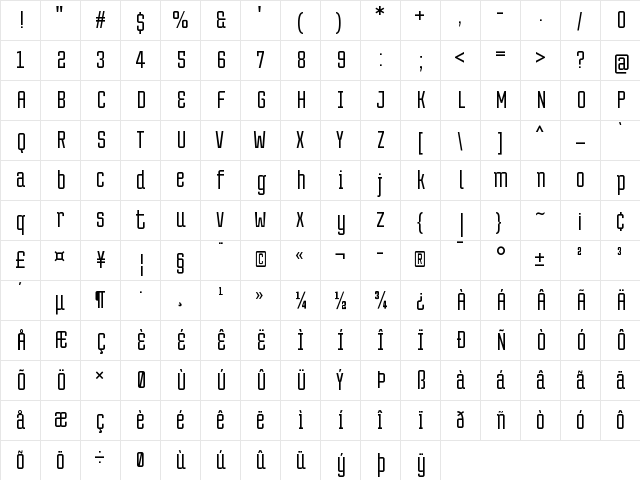 Tentram Regular  glyph index