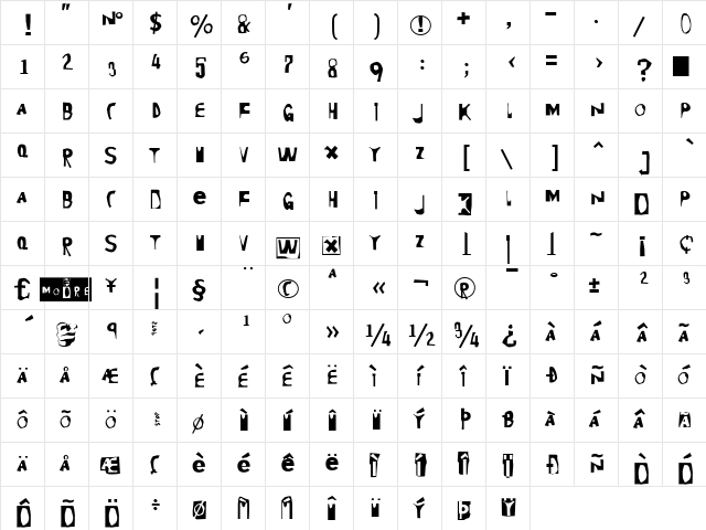 Moore899 Regular  glyph index