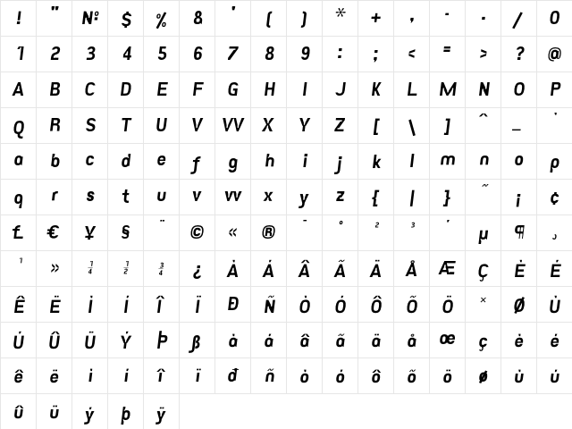 Eunuverse BoldItalic  glyph index