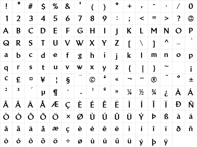 LTBrewery Regular Heavy  glyph index