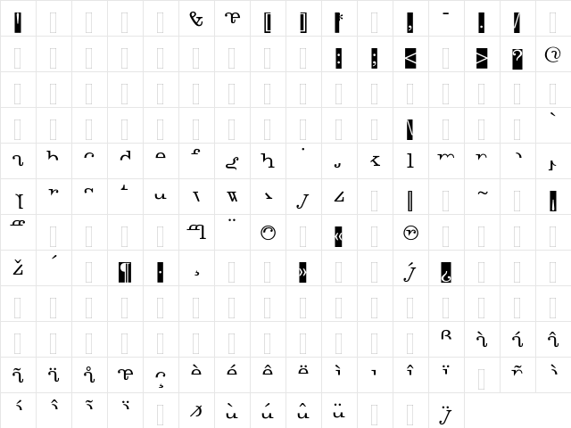 CanYouReadMe Regular  glyph index