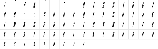 ChianneCondSCapsSSK BoldItalic  glyph index