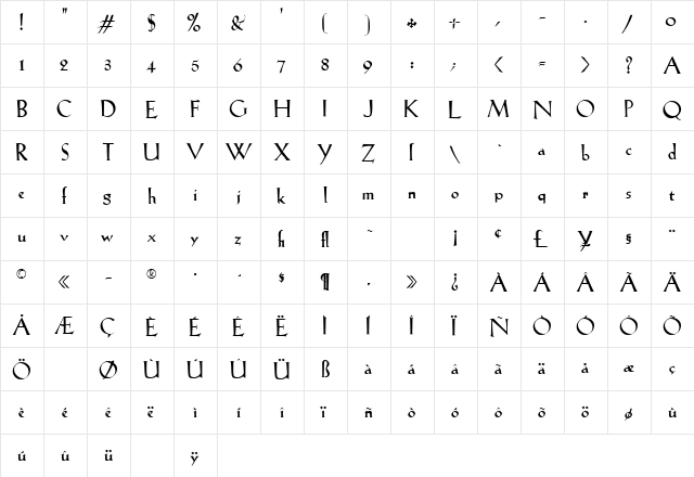 Lilith-Heavy Regular  glyph index