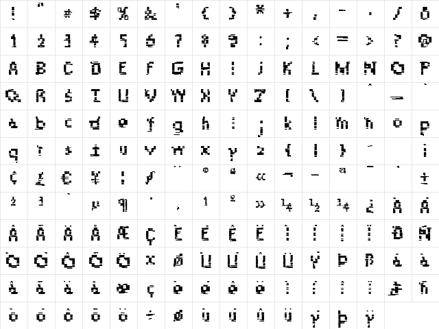 Bizu Regular  glyph index