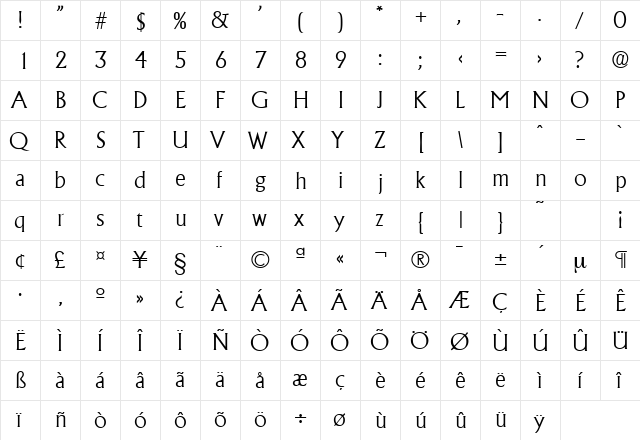 Adelon-Serial-Light Regular  glyph index