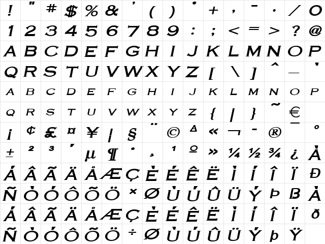 CobaltWide BoldItalic  glyph index