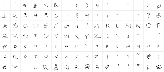 Sexy Sara Regular  glyph index