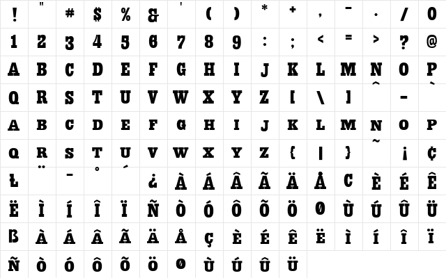 AIWood AntiqueCondensed  glyph index