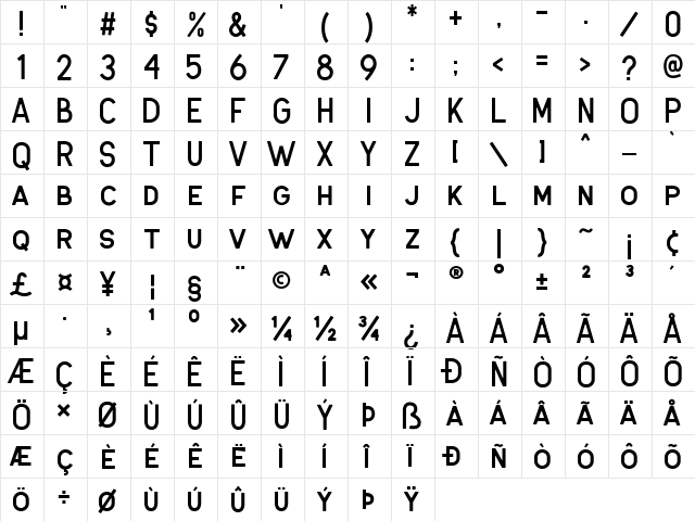 Antone Clean  glyph index