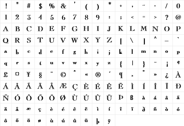 Lara Bold Regular  glyph index