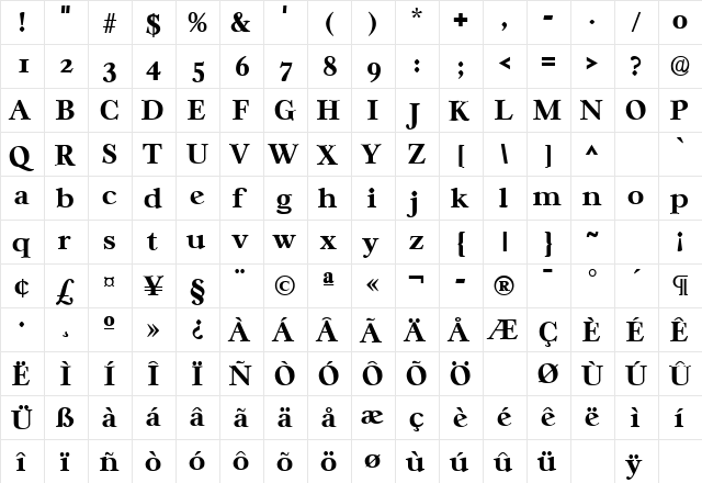 Casablanca Bold  glyph index